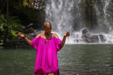 woman in the waterfall
