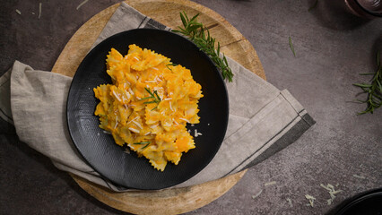 Farfalle pasta with pumpkin sauce