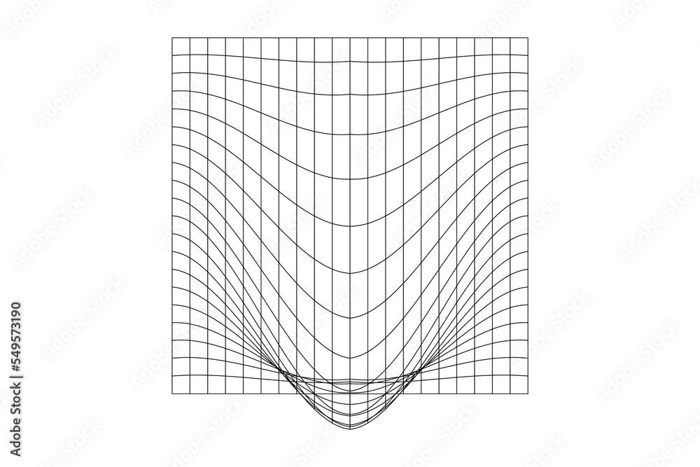 Wall mural distorted outline square grid. warped mesh texture. futuristic net with convex effect. geometric def