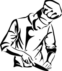 Black and White Cartoon Illustration Vector of Chef