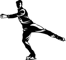 Black and White Cartoon Illustration Vector of Man Figure Skating   - obrazy, fototapety, plakaty