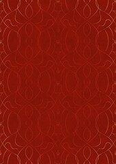 Hand-drawn unique abstract ornament. Light red on a bright red background, with vignette of same pattern in golden glitter. Paper texture. Digital artwork, A4. (pattern: p08-1e)