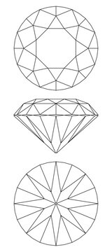 Line drawing of brilliant-cut diamond Vector illustration