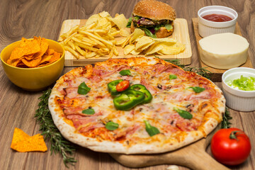 Tasty fast food on table