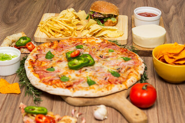 Tasty fast food on table