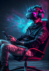 Virtual reality gamer. Trapped inside virtual game mode.