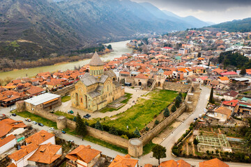 Top view of the Svetitskhoveli Cathedral. Mtskheta, Georgia