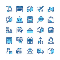 Logistics line icons. Blue color. Vector line icons set