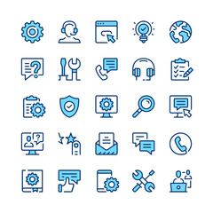 Technical support line icons. Blue color. Vector line icons set