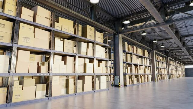 Interior of warehouse with boxes 3d render