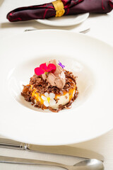 mousse dessert with chocolate ice cream