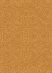 Fototapeta premium Hand-drawn unique abstract symmetrical seamless gold ornament on a yellow background. Paper texture. Digital artwork, A4. (pattern: p02-1e)