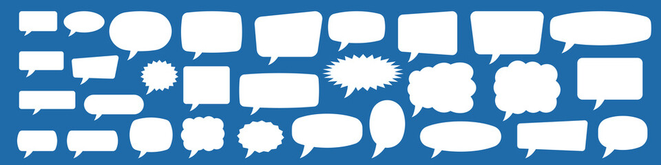 Set of speech bubbles. Blank empty vector white speech bubbles. Cartoon balloon word design. Speak bubble text, chatting box, message box, outline cartoon.