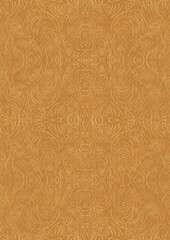 Hand-drawn unique abstract symmetrical seamless gold ornament on a yellow background. Paper texture. Digital artwork, A4. (pattern: p03d)