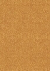 Hand-drawn unique abstract symmetrical seamless gold ornament on a yellow background. Paper texture. Digital artwork, A4. (pattern: p08-2e)