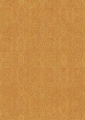 Hand-drawn unique abstract symmetrical seamless gold ornament on a yellow background. Paper texture. Digital artwork, A4. (pattern: p09e)