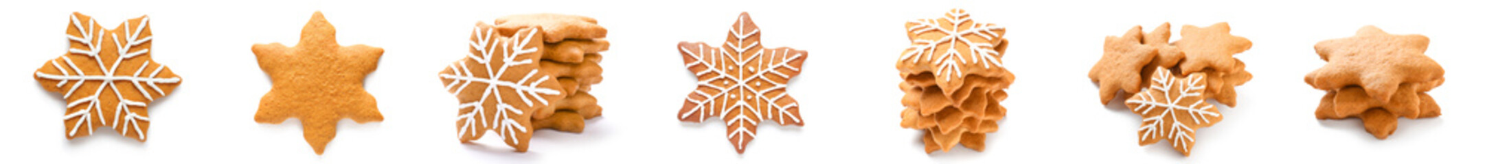 Set of tasty Christmas cookies isolated on white