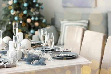 Magic table setting for Christmas dinner in living room