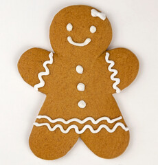 Gingerbread man on a white background. Close up.