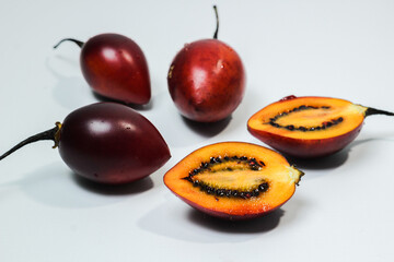 Tamarillo or Dutch Eggplant with the Latin name Solanum betaceum. Reddish orange in color with a characteristic aroma and sour taste.