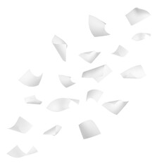 Many flying paper sheets on white background