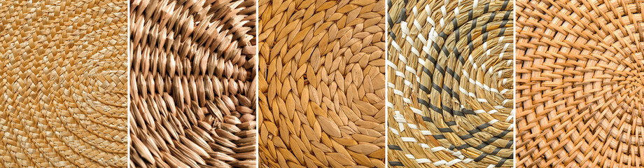 Collage of rattan textures, top view