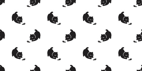 Obraz na płótnie Canvas cat seamless pattern black kitten fish vector calico gift wrapping paper tile background scarf isolated repeat wallpaper cartoon illustration design