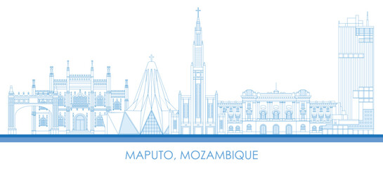 Outline Skyline panorama of city of Maputo, Mozambique - vector illustration