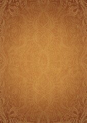 Hand-drawn unique abstract ornament. Light yellow on a darker yellow background, with vignette of same pattern in golden glitter on a darker background color. Paper texture. A4. (pattern: p09d)