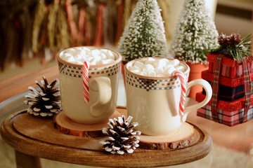Hot chocolate with mini marshmallows - obrazy, fototapety, plakaty