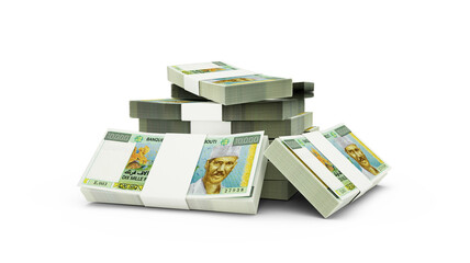 3d rendering of Stack of Djiboutian franc notes. bundles of Djiboutian currency notes isolated on white background