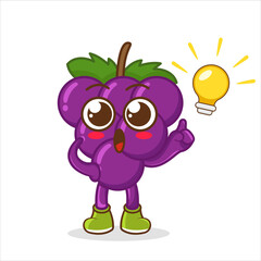 Vector illustration of grape character with cute expression, smart, get an idea, grapes isolated on white background
