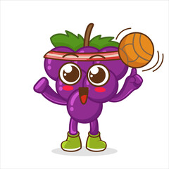 cute grape character playing basketball illustration