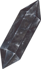 Transparent Background black tourmaline tower point Illustration Png. Transparent Clipart Image of watercolor black crystal ready-to-use for site, article, print. Root chakra stone, healing crystal