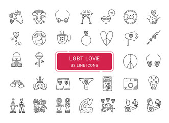 Lgbt signs collection, 32 line vector icons