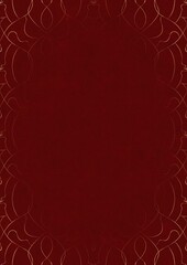 Deep red textured paper with vignette of golden hand-drawn pattern. Copy space. Digital artwork, A4. (pattern: p08-1e)