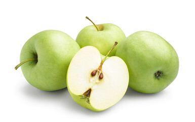 Juicy green apples isolated on white background