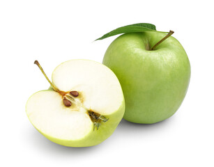 Juicy green apples on white background
