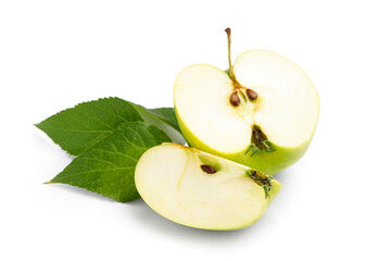 Pieces of juicy apple on white background