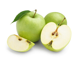 Juicy green apples isolated on white background