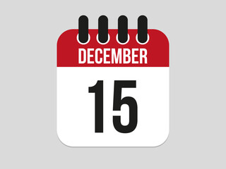 15 December calendar icon. Calendar template for the days of december. Red banner for dates and business