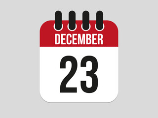 23 December calendar icon. Calendar template for the days of december. Red banner for dates and business