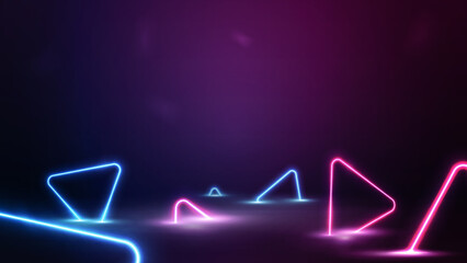 Empty scene with neon blue and pink triangles around © DDevicee