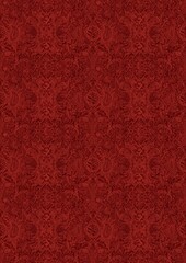 Hand-drawn unique abstract symmetrical seamless ornament. Bright red on a deep red background. Paper texture. Digital artwork, A4. (pattern: p04e)