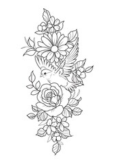 hand drawn flowers tattoo 