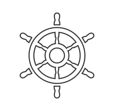Ship steering wheel icon for travel cruises.
