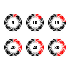 stopwatch icons set 10, 15, 20, 25, 30 minutes. Stopwatch icon. Vector illustration. stock image. 