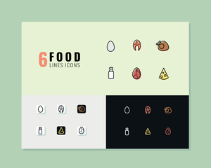 set of 6 food lines icons