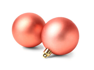 Bright Christmas balls on white background