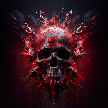 A human skull exploding. Beautiful colors, smoke and particle effects. Digital art.